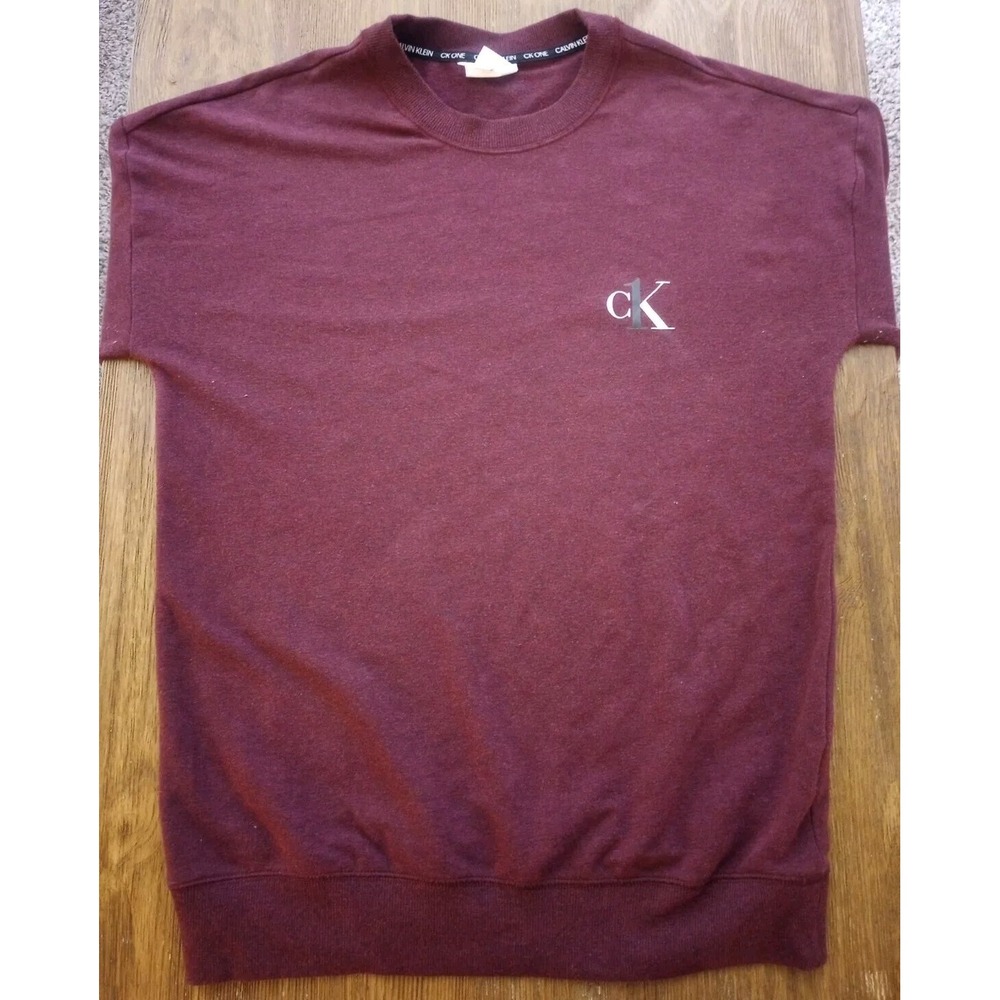 Calvin Klein Pullover CK Logo Cotton Blend Burgundy Dark Red Men's Shirt Size Sm